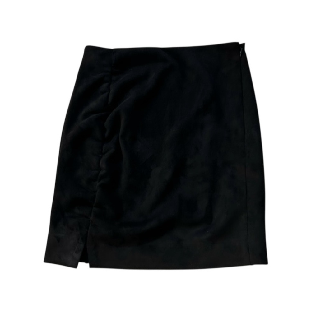 Free People Mini Skirt Black Faux Suede Leather Ruched Size 0 Short